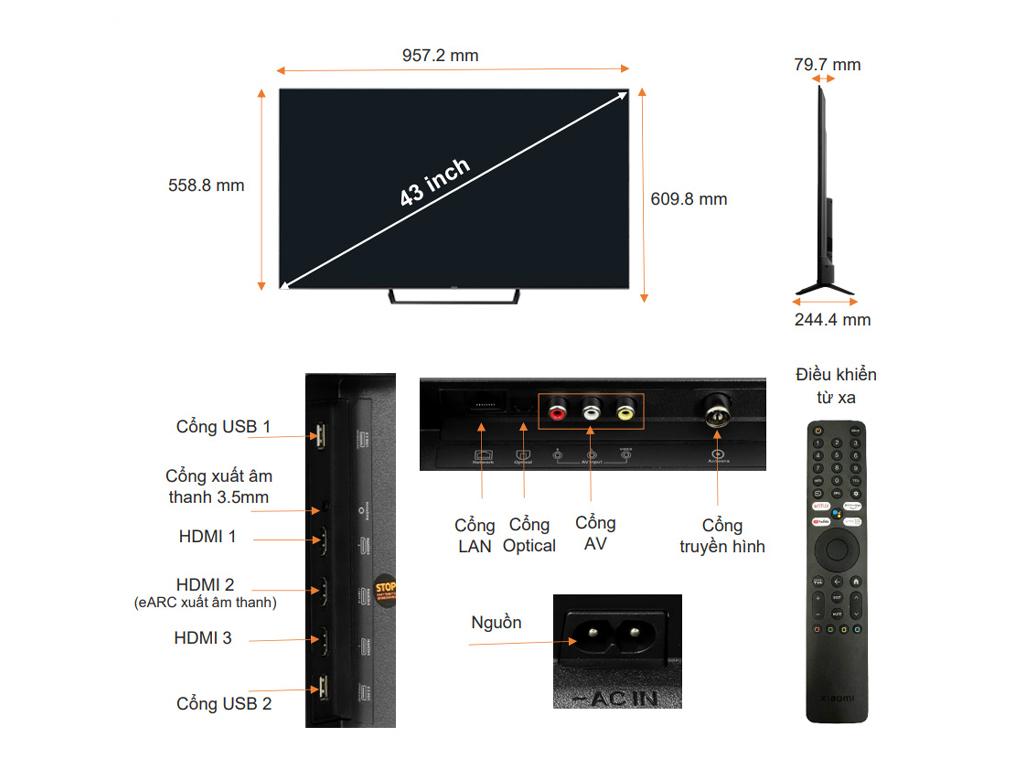 Tivi 43 inch siêu mỏng Xiaomi A Pro Google 4K UHD Dolby Vision ...