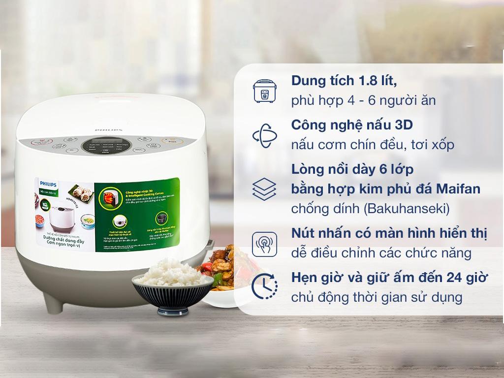 Giá nồi cơm điện Philips HD4515 1.8L chính hãng, bảo hành 1 ĐỔI 1 toàn quốc