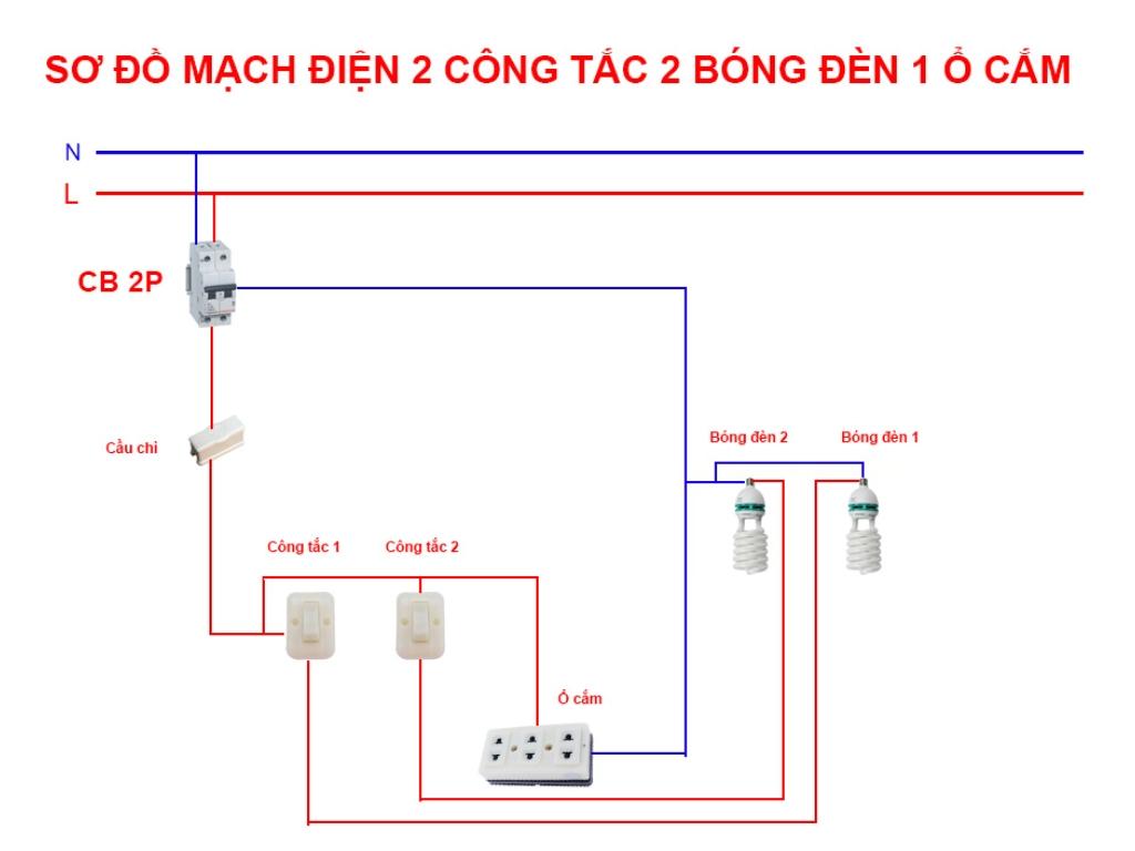 Cách đấu 2 bóng đèn 2 công tắc bóng đèn cực kỳ đơn giản, dễ làm tại nhà