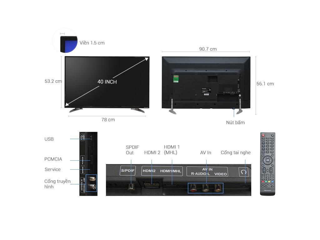 Tivi 40 inch Skyworth 40E260 FHD tích hợp DVB-T2 và DVB-S2 trải ...