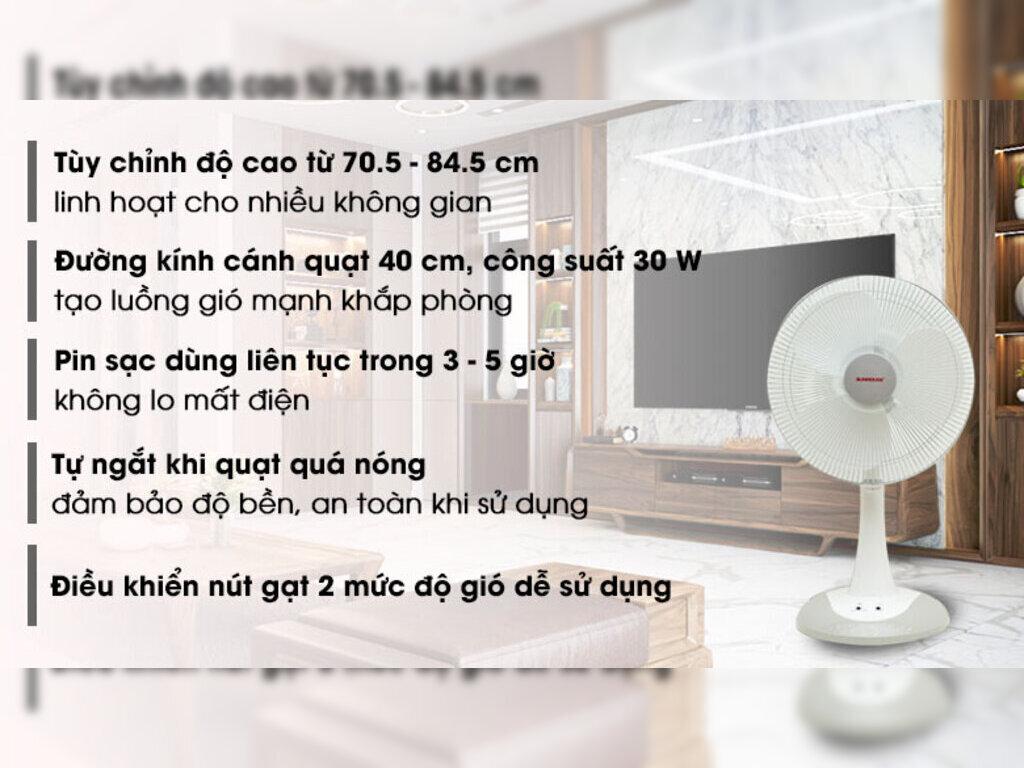 Quạt sạc điện Sunhouse SH762 30W