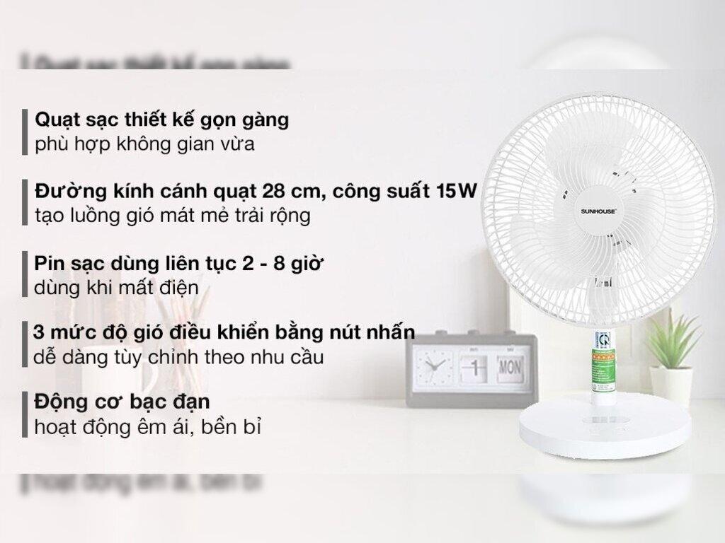 Quạt sạc điện Sunhouse 3 cánh SHD7115 15W