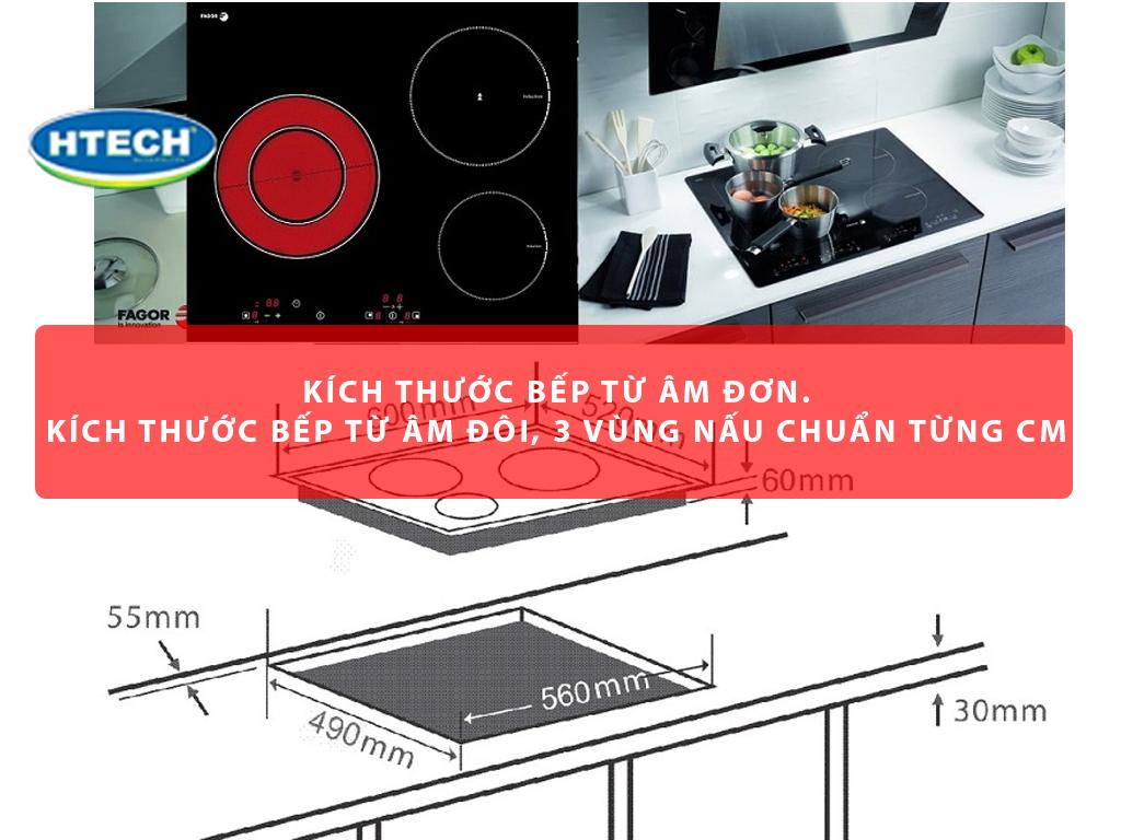 Kích thước bếp từ âm đơn. Kích thước bếp từ âm đôi, 3 vùng nấu chuẩn từng cm