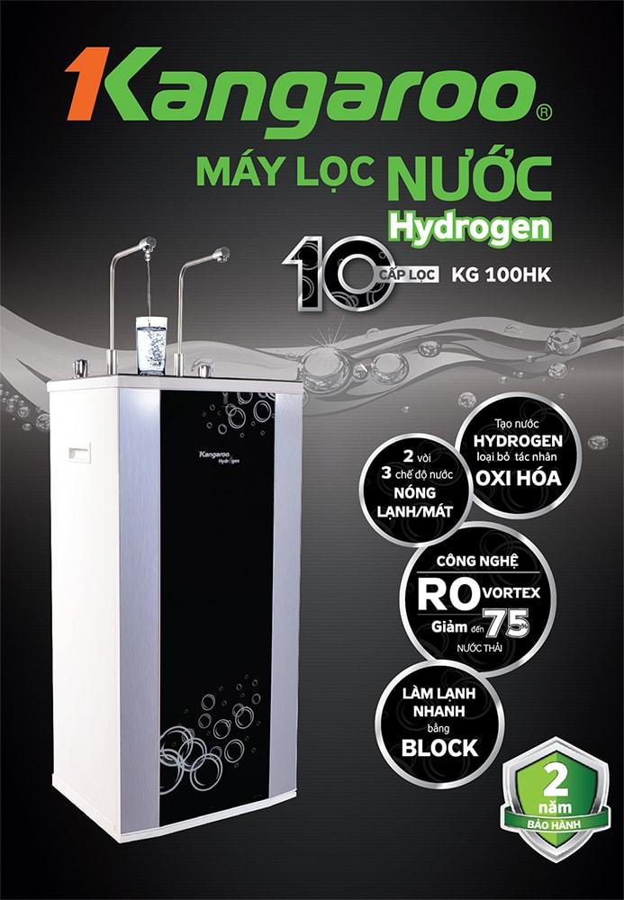 Máy lọc nước Kangaroo 10 cấp Hydrogen 2 vòi nóng lạnh KG100HK-4