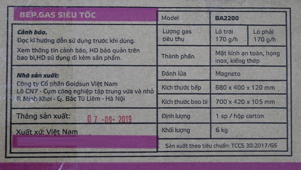 Bếp gas dương Goldsun BA2200-2