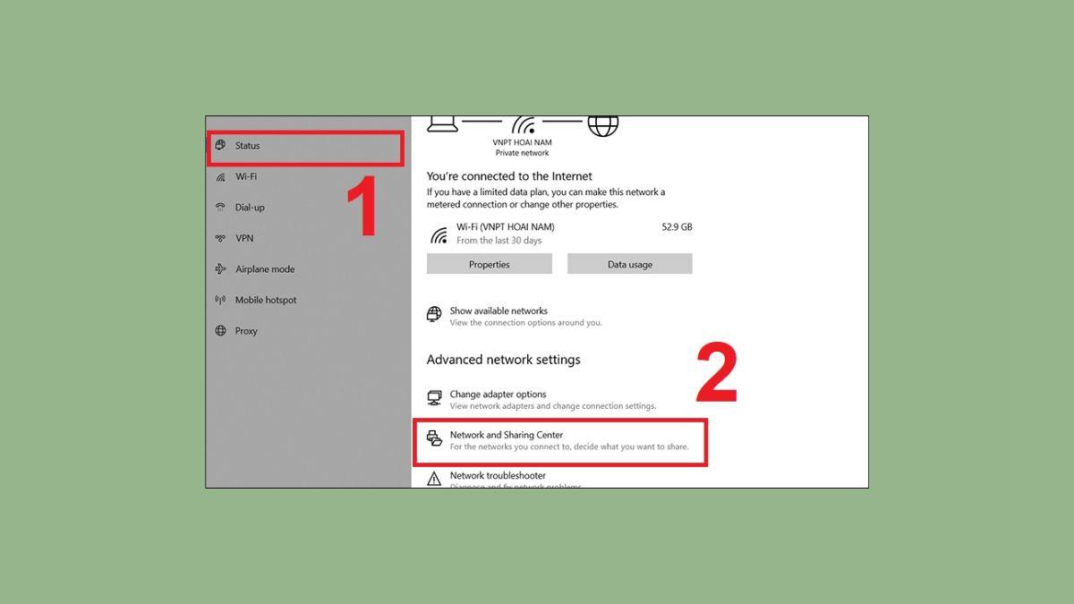 Cách xem lại mật khẩu Wifi trên máy tính Windows Bằng Open network & Internet settings - bước 2