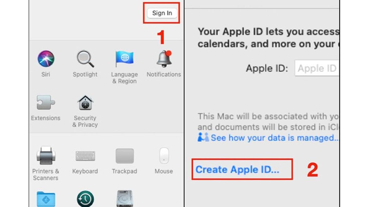 Chọn Sign in và Create Apple ID