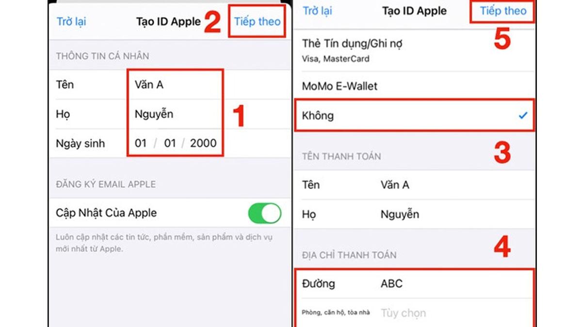 Điền các thông tin cá nhân trong quá trình tạo tài khoản ID Apple