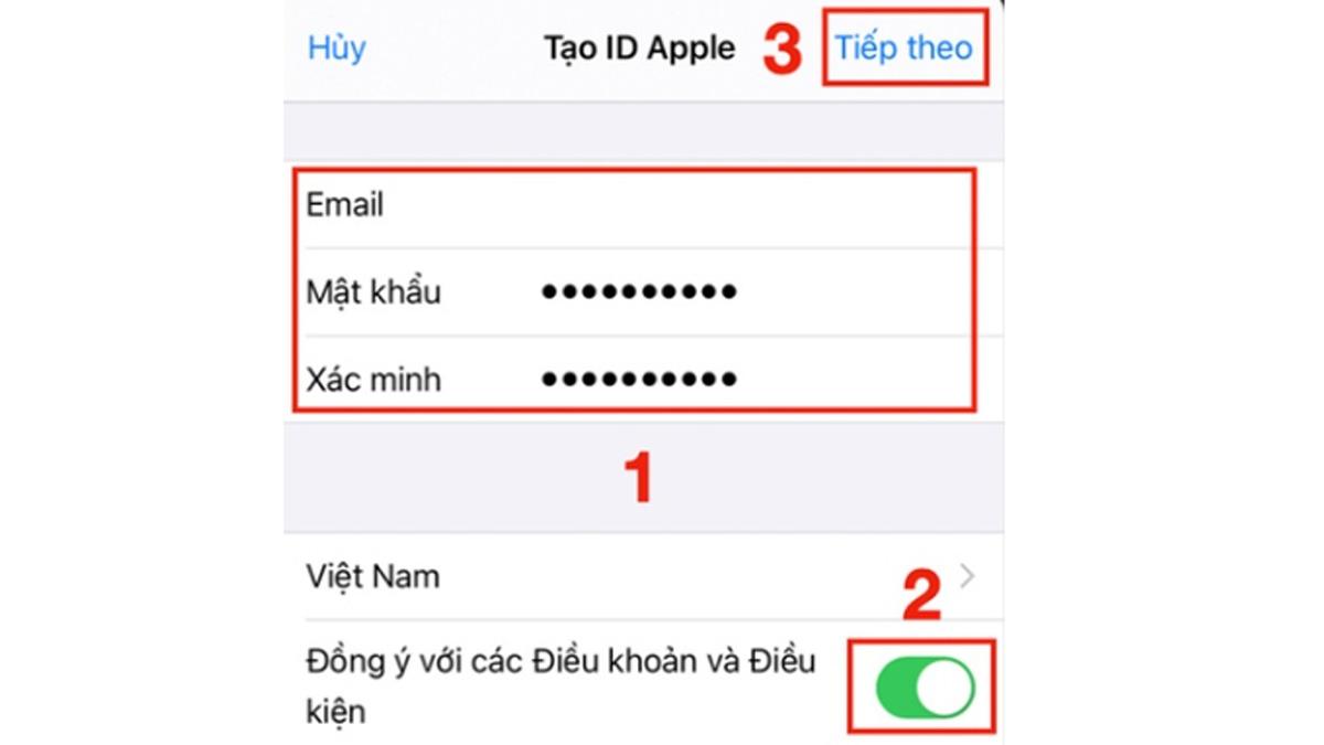 Nhập email và mật khẩu cho tài khoản ID Apple