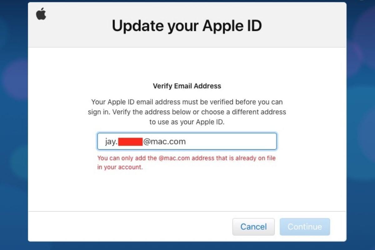 Nhập địa chỉ email của mình để Apple gửi lại mã xác nhận
