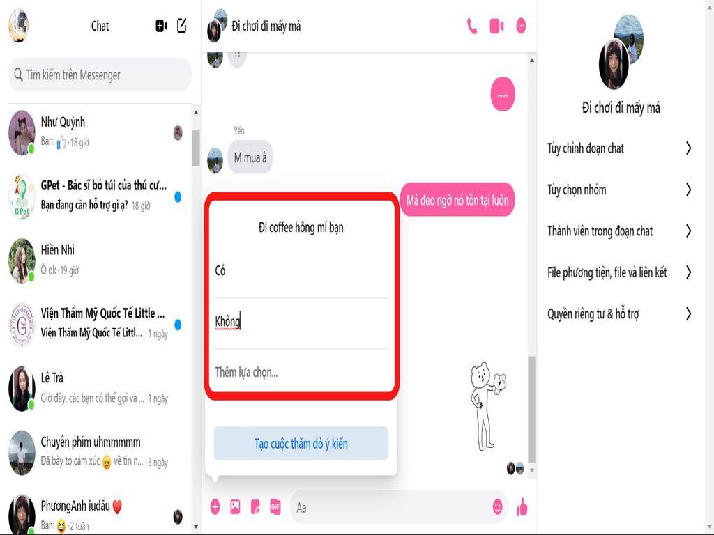 Cách tạo bình chọn ở Messenger trên máy tính