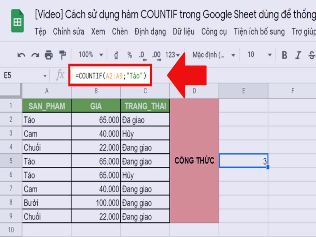 Ứng dụng của hàm countifs trong Excel và Google Sheet