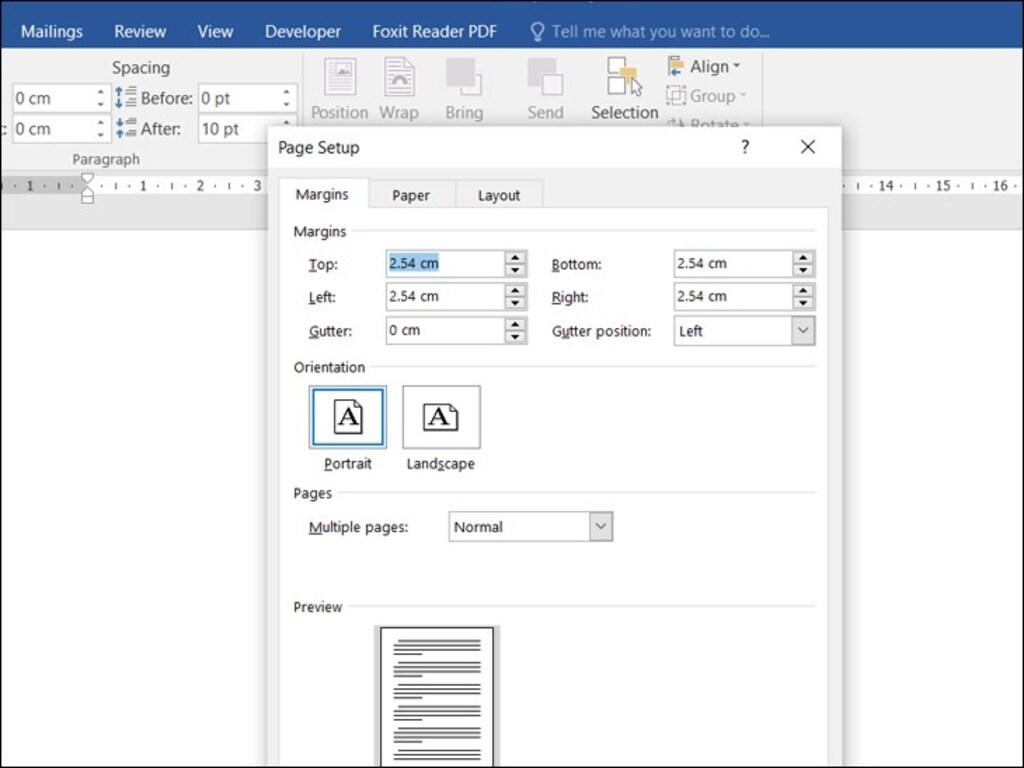 Sử dụng bảng điều khiển lề từ menu Page Layout