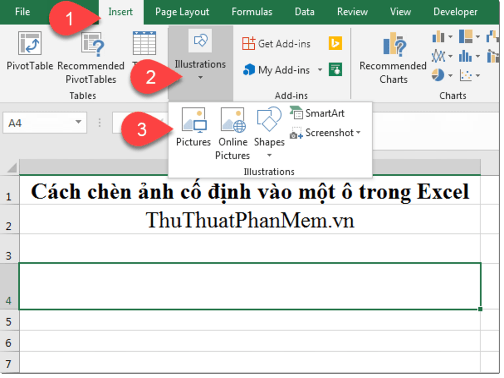 Cách chèn ảnh cố định trong một ô cụ thể