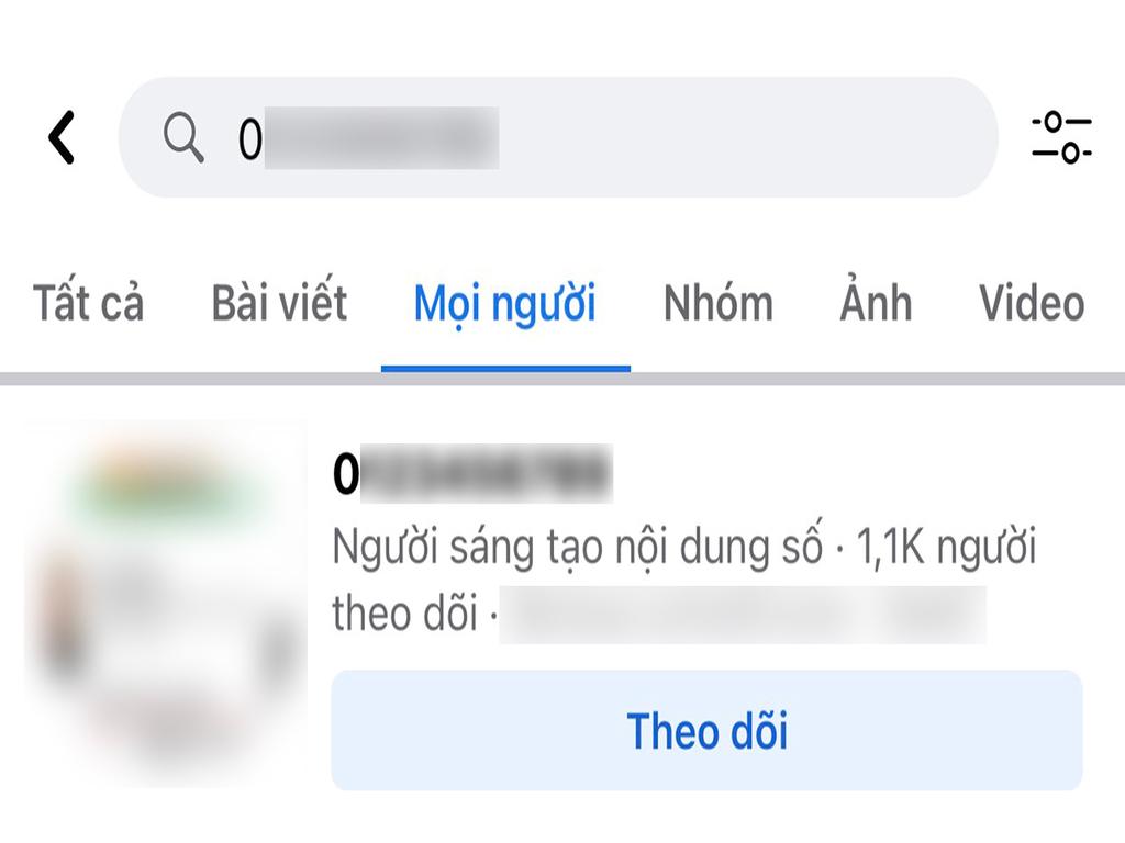 Tìm Facebook bằng số điện thoại qua thanh tìm kiếm