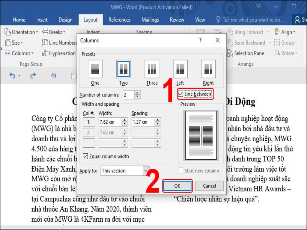 Cách chia cột cho từng phần nội dung