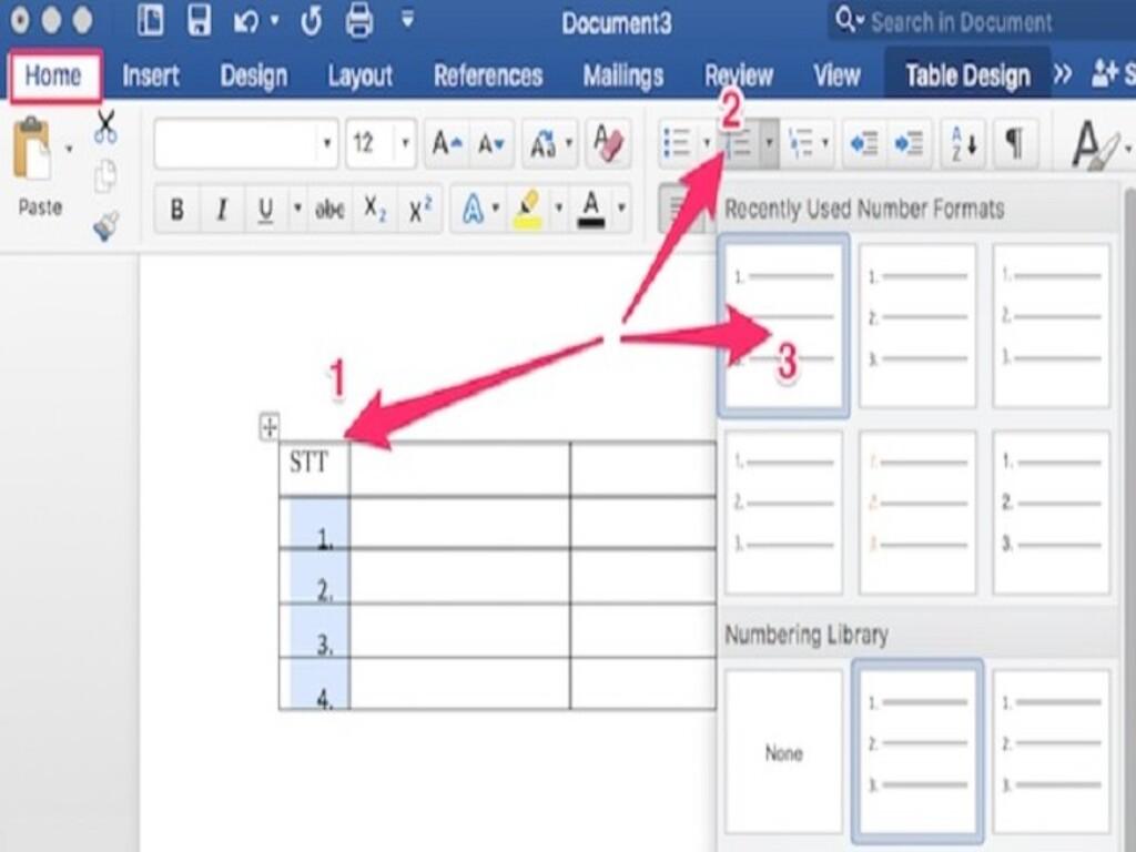 Cách đánh số thứ tự tự động cho bảng trong Word