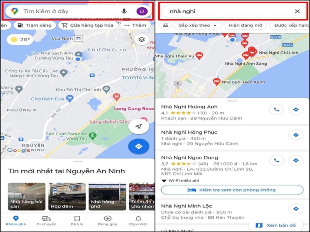 Cách tìm nhà nghỉ gần đây bằng Google Maps