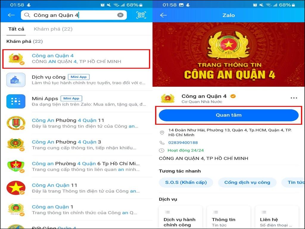 Hướng dẫn cách tra cứu số điện thoại công an phường bằng Zalo trên iPhone và Android