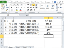 hàm làm tròn số trong excel roundup